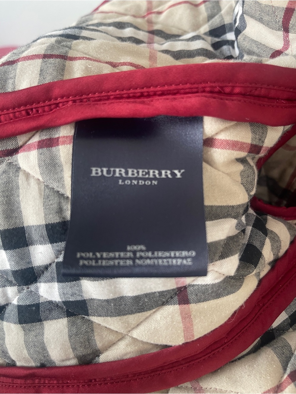 Burberry Quilted Red Puffer Jacket with Signature Plaid Trim - Picture 8 of 13